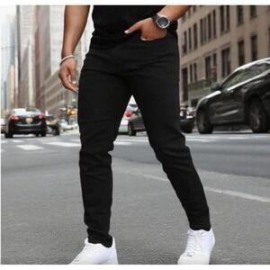 GINGTTO Mens Skinny Jeans Black Tapered Leg Stretch Denim Pants 36W 32L NEW